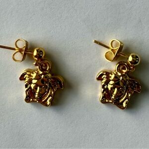 VERSACE Gold Medusa Head Drop Stud Earrings Stamped - Women's Jewelry